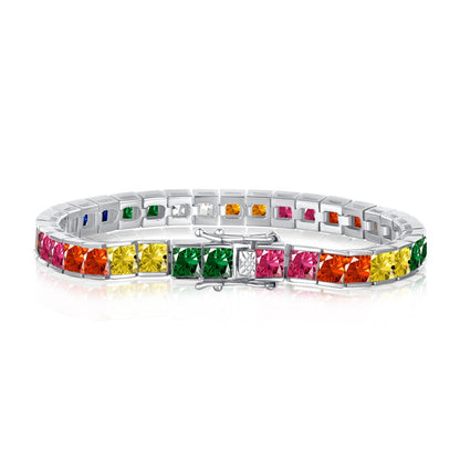 [Lumi Jewelry]Radiant Colorful Princess Cut Tennis Bracelet