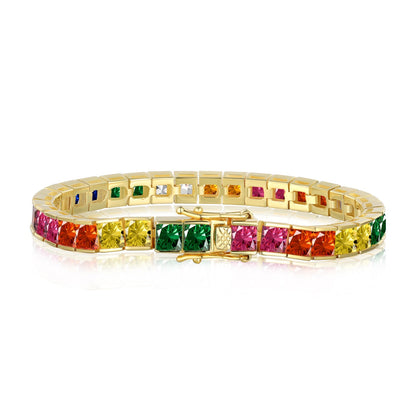 [Lumi Jewelry]Radiant Colorful Princess Cut Tennis Bracelet