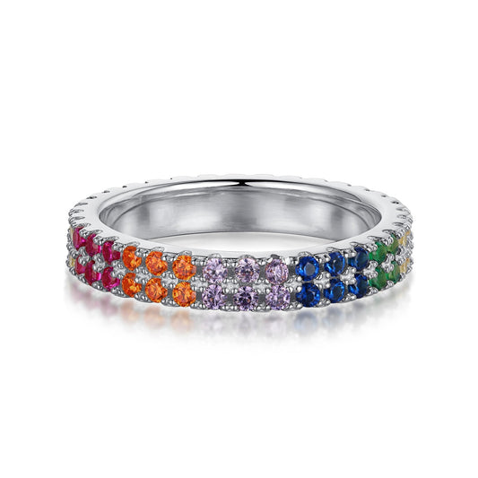 [Lumi Jewelry]Unique Colorful Round Cut Tennis Ring