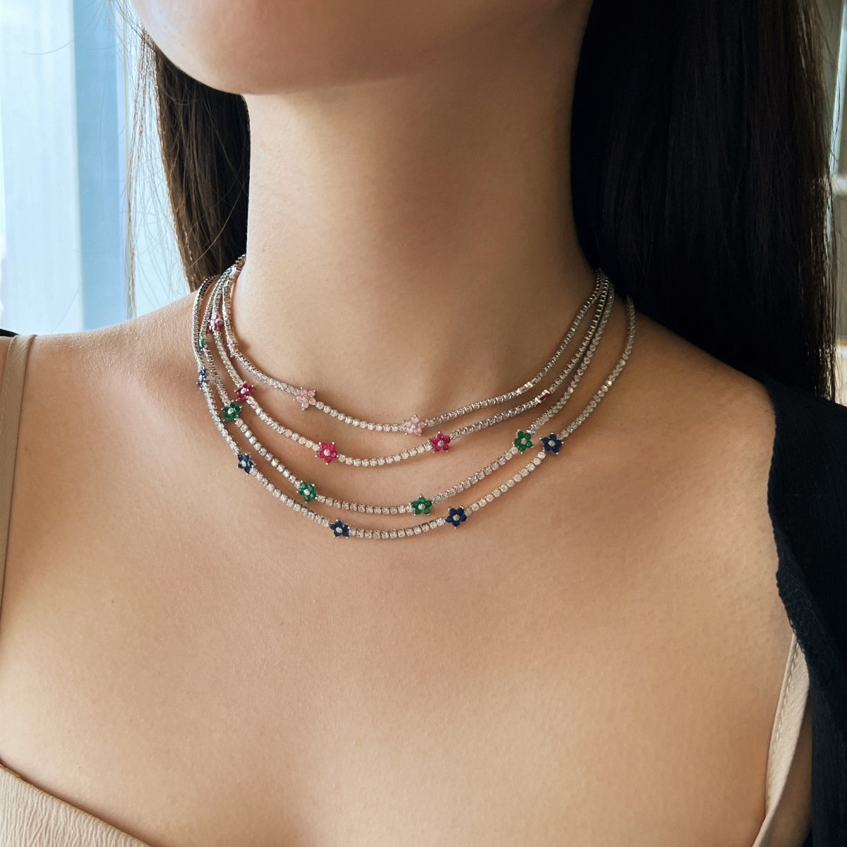 [Lumi Jewelry]Luxurious Colorful Flower Tennis Necklace
