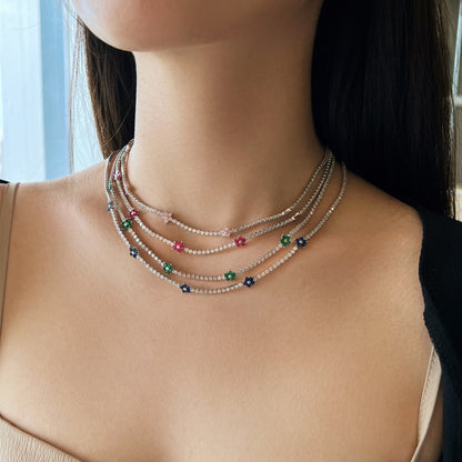 [Lumi Jewelry]Luxurious Colorful Flower Tennis Necklace