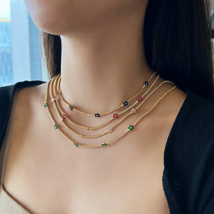 [Lumi Jewelry]Luxurious Colorful Flower Tennis Necklace