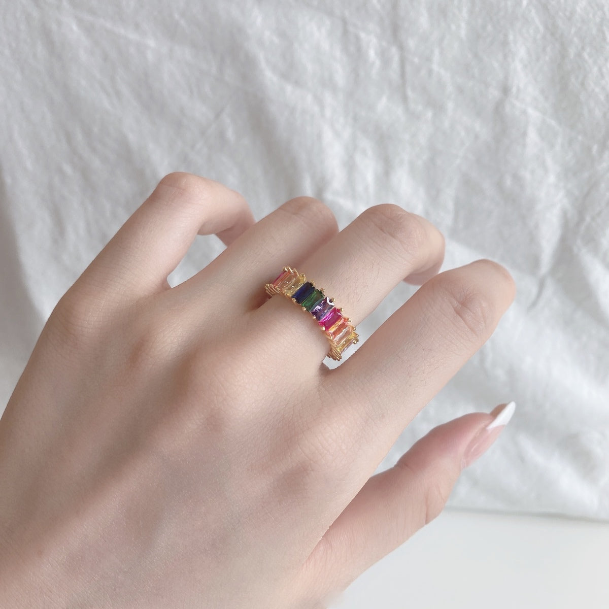 [Lumi Jewelry]Unique Colorful Radiant Cut RIng