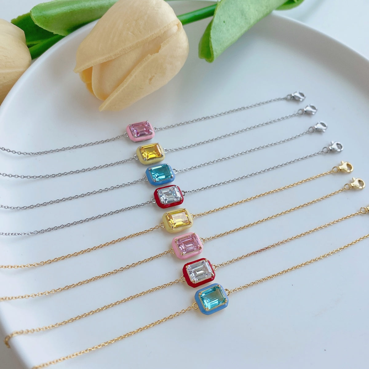 [Lumi Jewelry]2.0 Carat Sparkling Colorful Emerald Cut Daily Bracelet