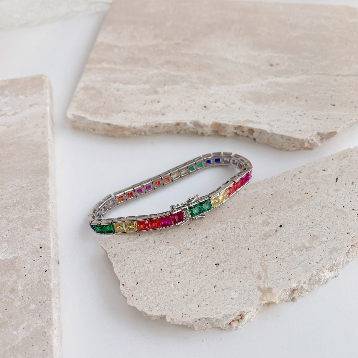[Lumi Jewelry]Radiant Colorful Princess Cut Tennis Bracelet