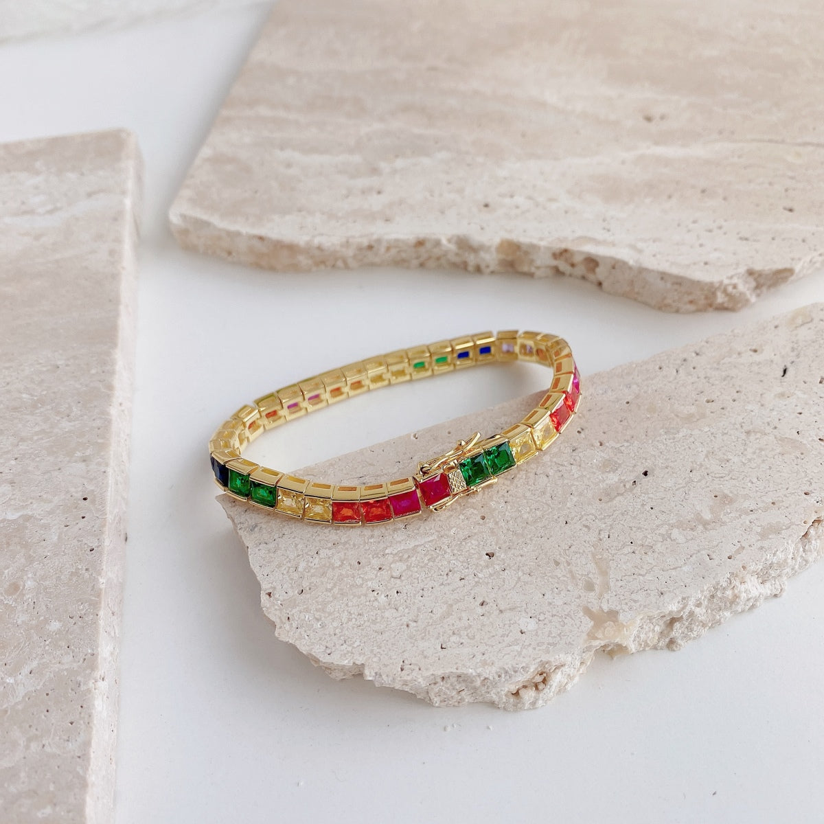[Lumi Jewelry]Radiant Colorful Princess Cut Tennis Bracelet
