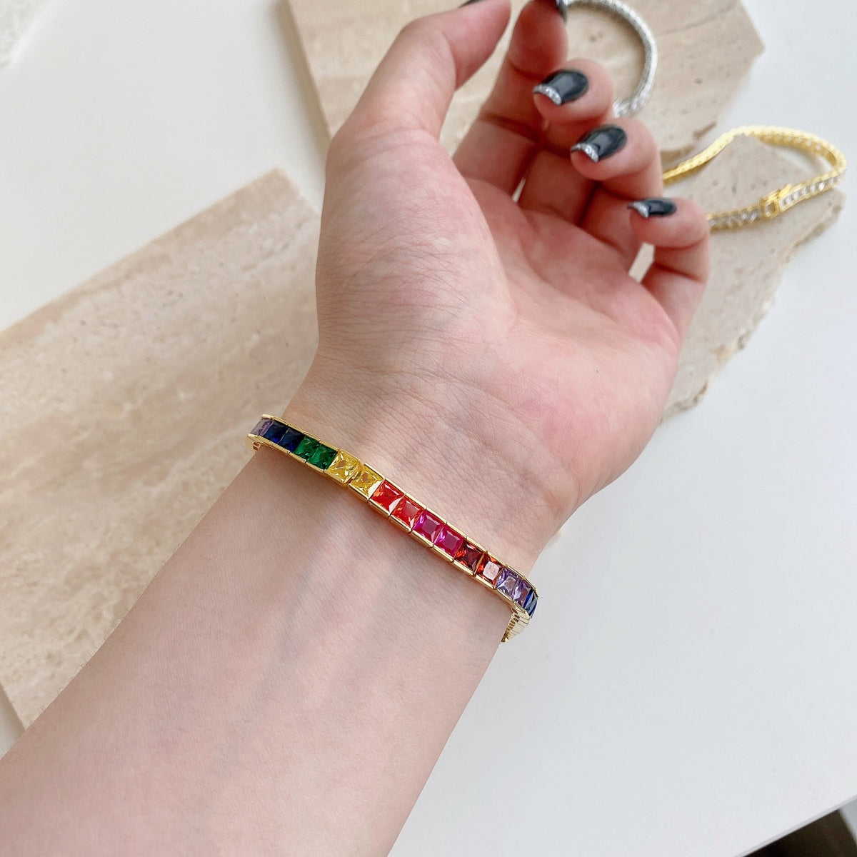 [Lumi Jewelry]Radiant Colorful Princess Cut Tennis Bracelet