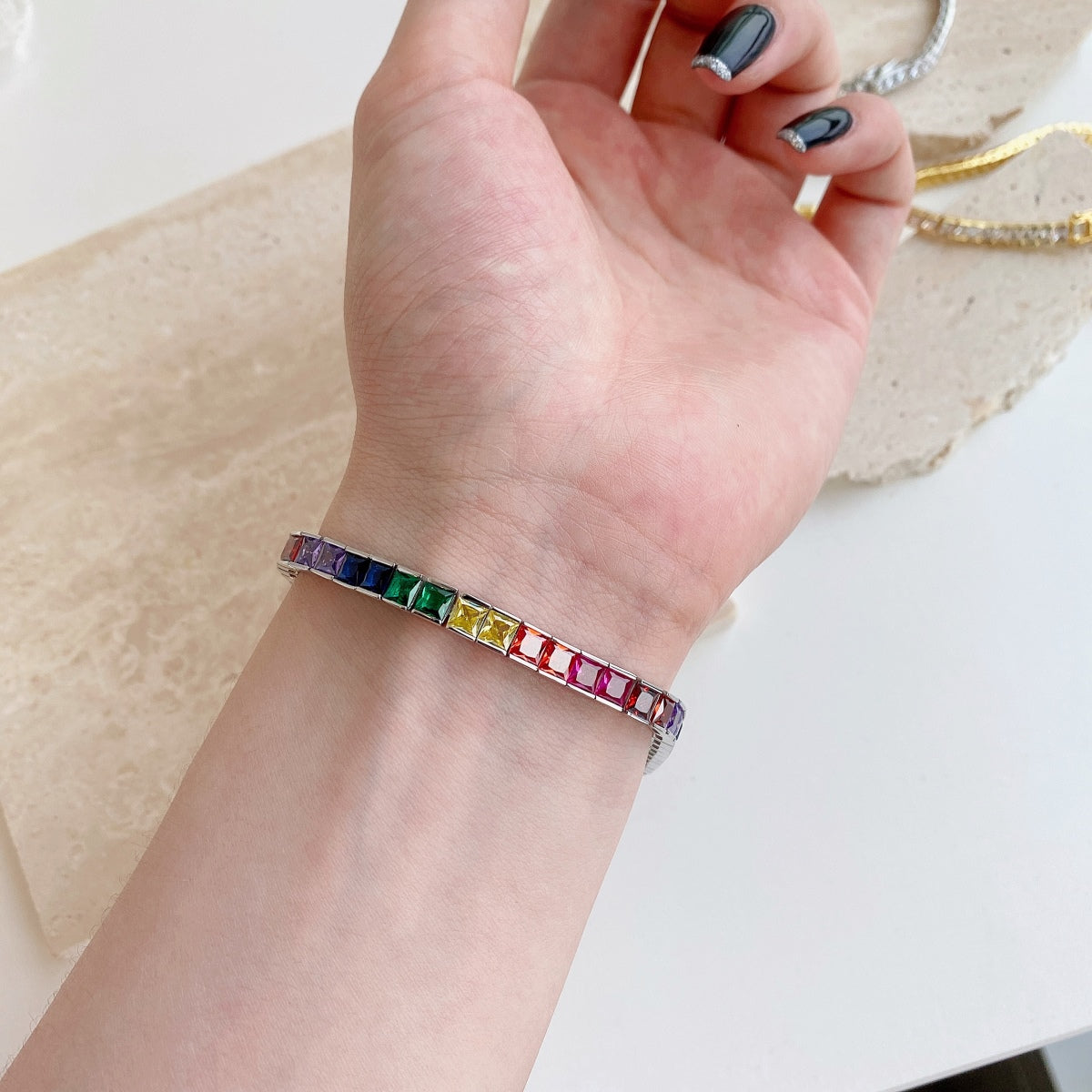 [Lumi Jewelry]Radiant Colorful Princess Cut Tennis Bracelet