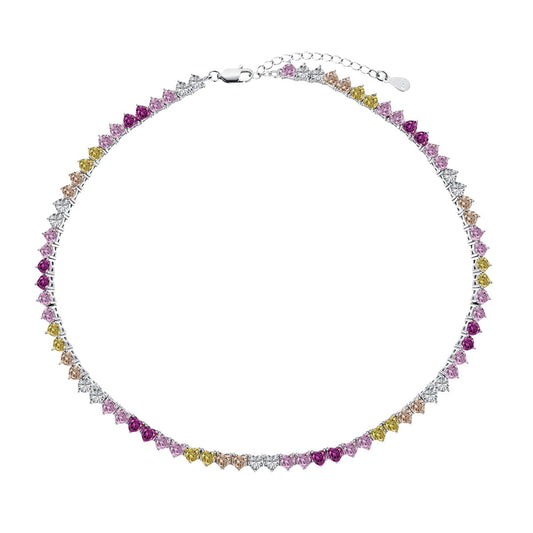 [Lumi Jewelry]Sparkling Colorful Full Heart Tennis Necklace