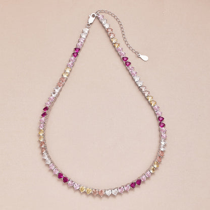 [Lumi Jewelry]Sparkling Colorful Full Heart Tennis Necklace