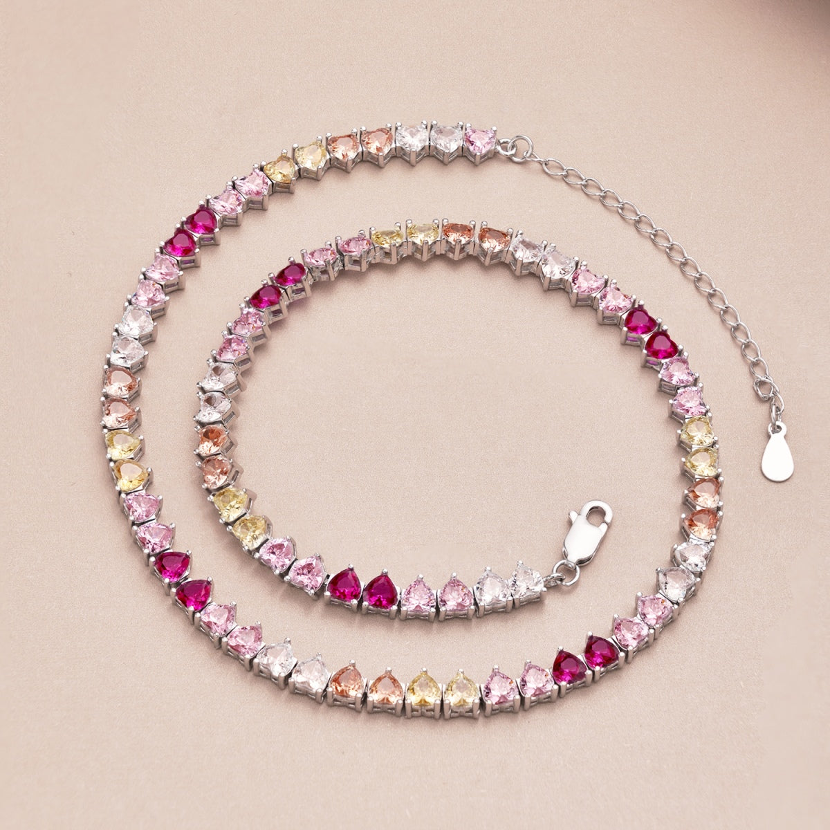 [Lumi Jewelry]Sparkling Colorful Full Heart Tennis Necklace