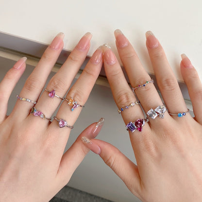 [Lumi Jewelry]Radiant Colorful Round Cut Daily Ring