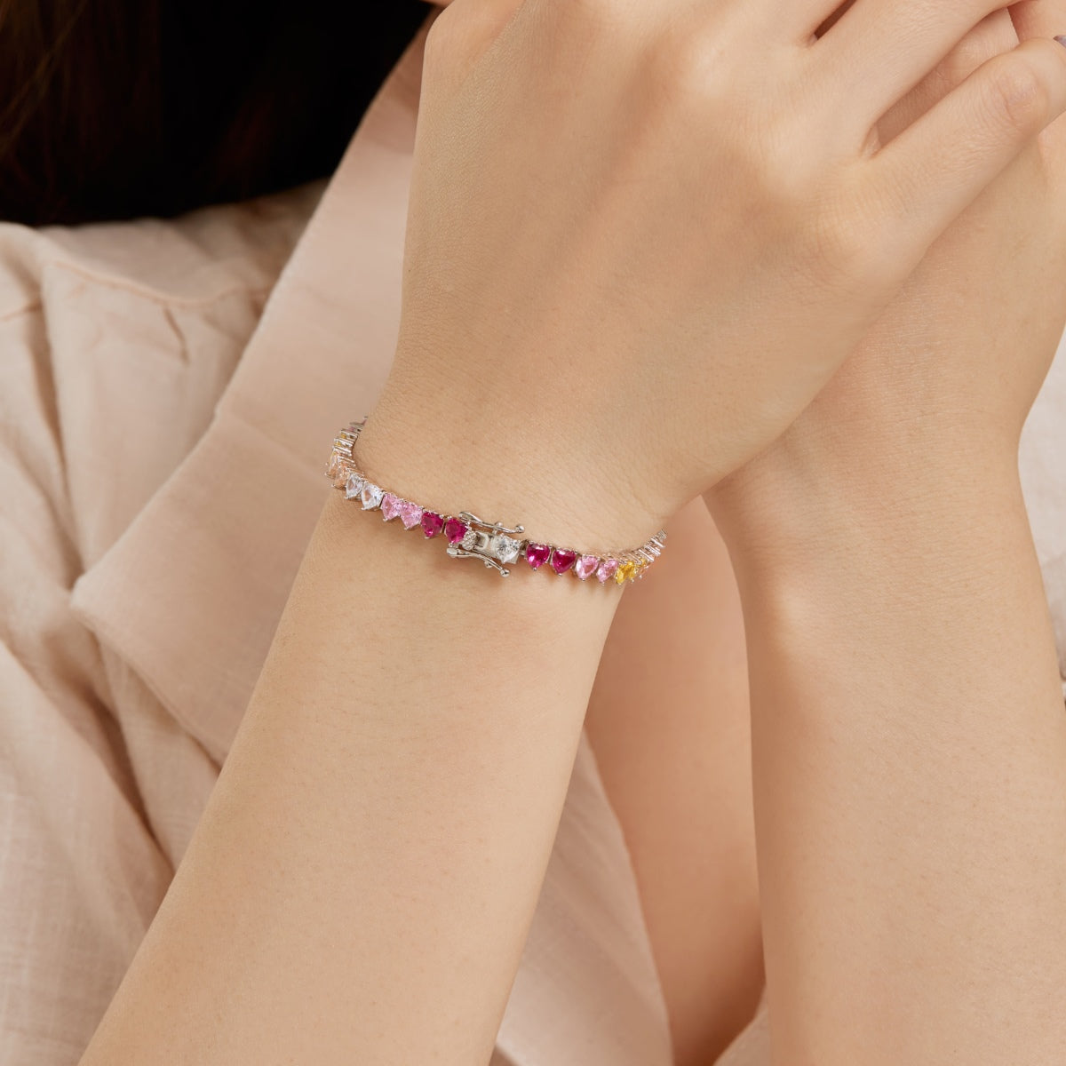 [Lumi Jewelry]Luxurious Colorful Romantic Heart Shape Lover Bracelet