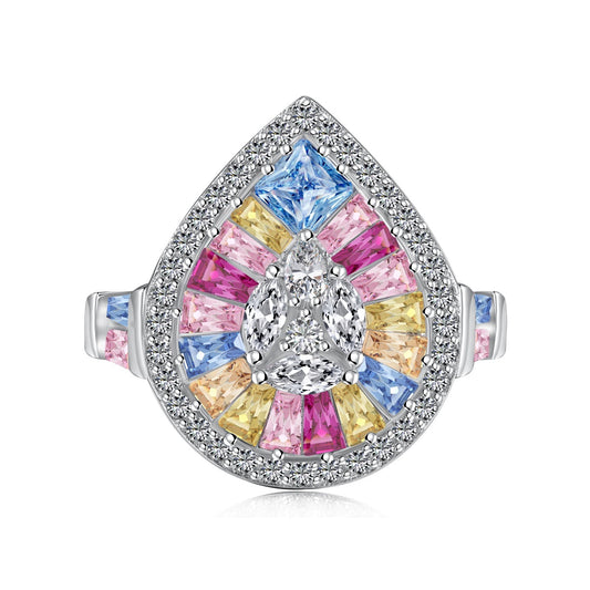 [Lumi Jewelry]Elegant Colorful Water Drop Shape Banquet Ring