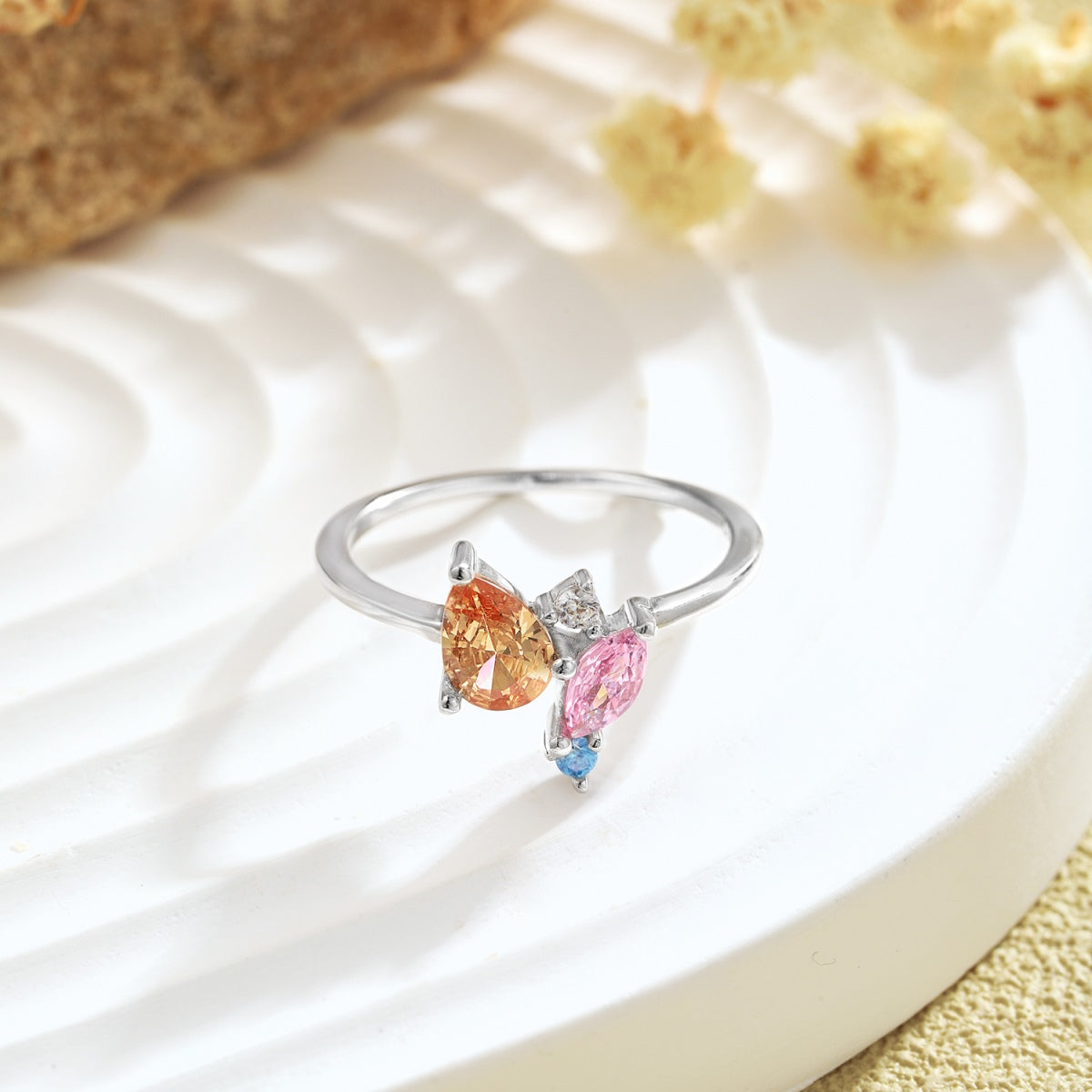 [Lumi Jewelry]Radiant Colorful Multi Cut Daily Ring