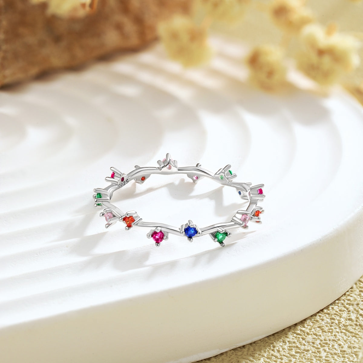 [Lumi Jewelry]Radiant Colorful Round Cut Daily Ring