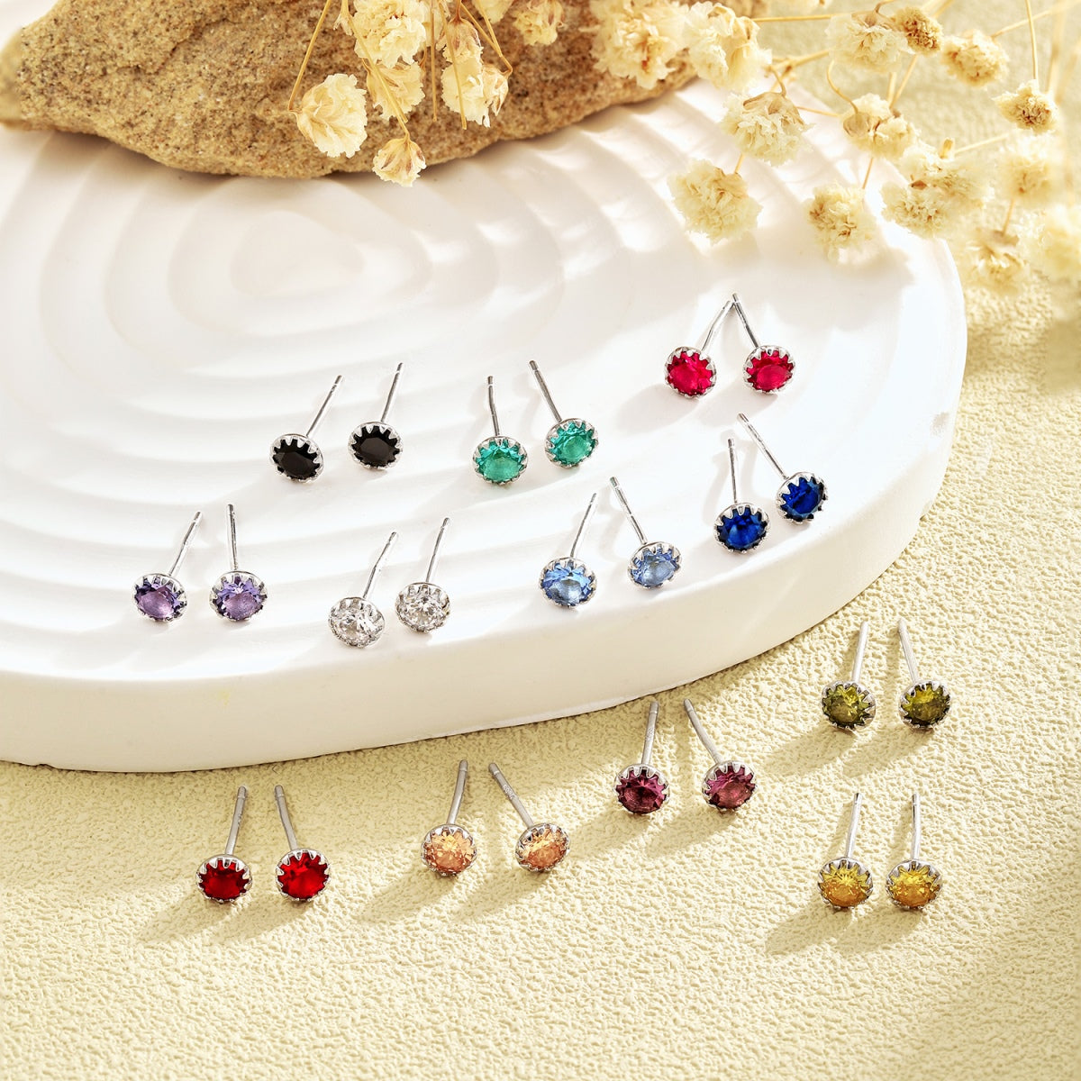[Lumi Jewelry]Sparkling Colorful Round Shape Earrings