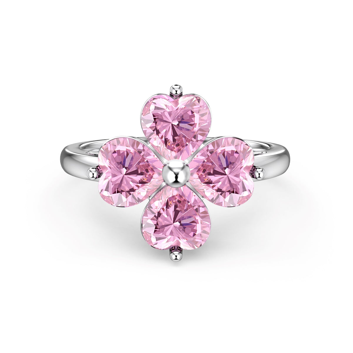 [Lumi Jewelry]Heart-shaped Four-Leaf Clover Ball Ring