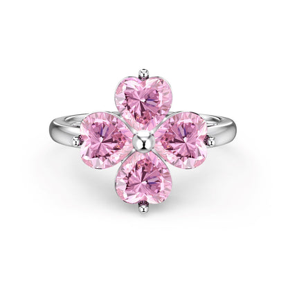 [Lumi Jewelry]Heart-shaped Four-Leaf Clover Ball Ring