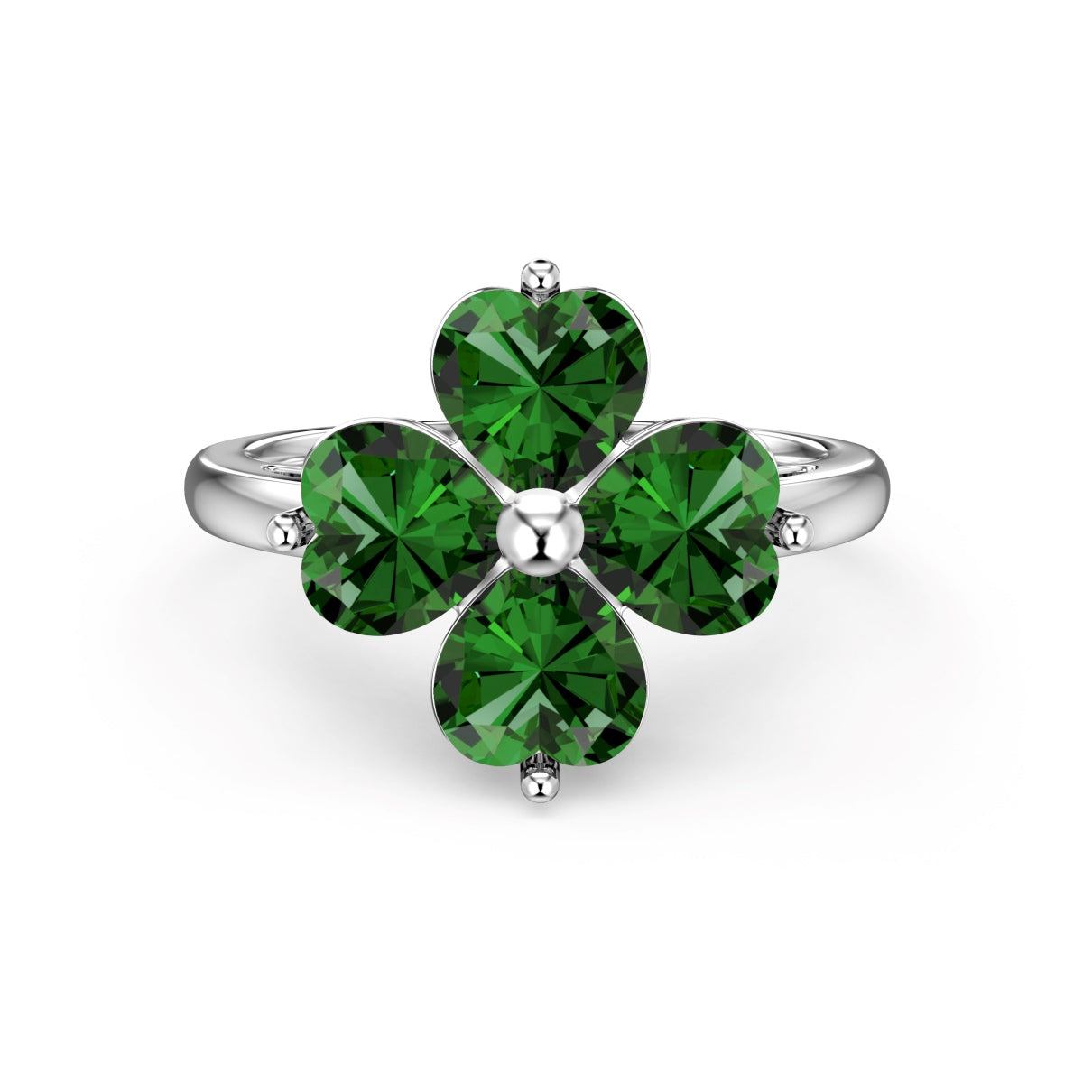 [Lumi Jewelry]Heart-shaped Four-Leaf Clover Ball Ring