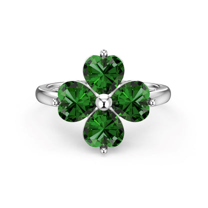 [Lumi Jewelry]Heart-shaped Four-Leaf Clover Ball Ring