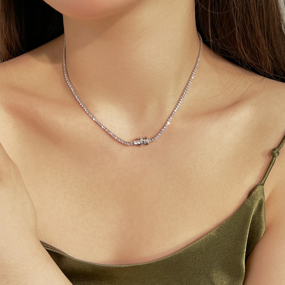 [Lumi Jewelry]Delicate Round Shape Tennis Necklace