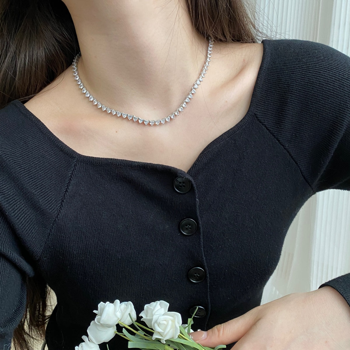 [Lumi Jewelry]Ornate Heart Cut Tennis Necklace