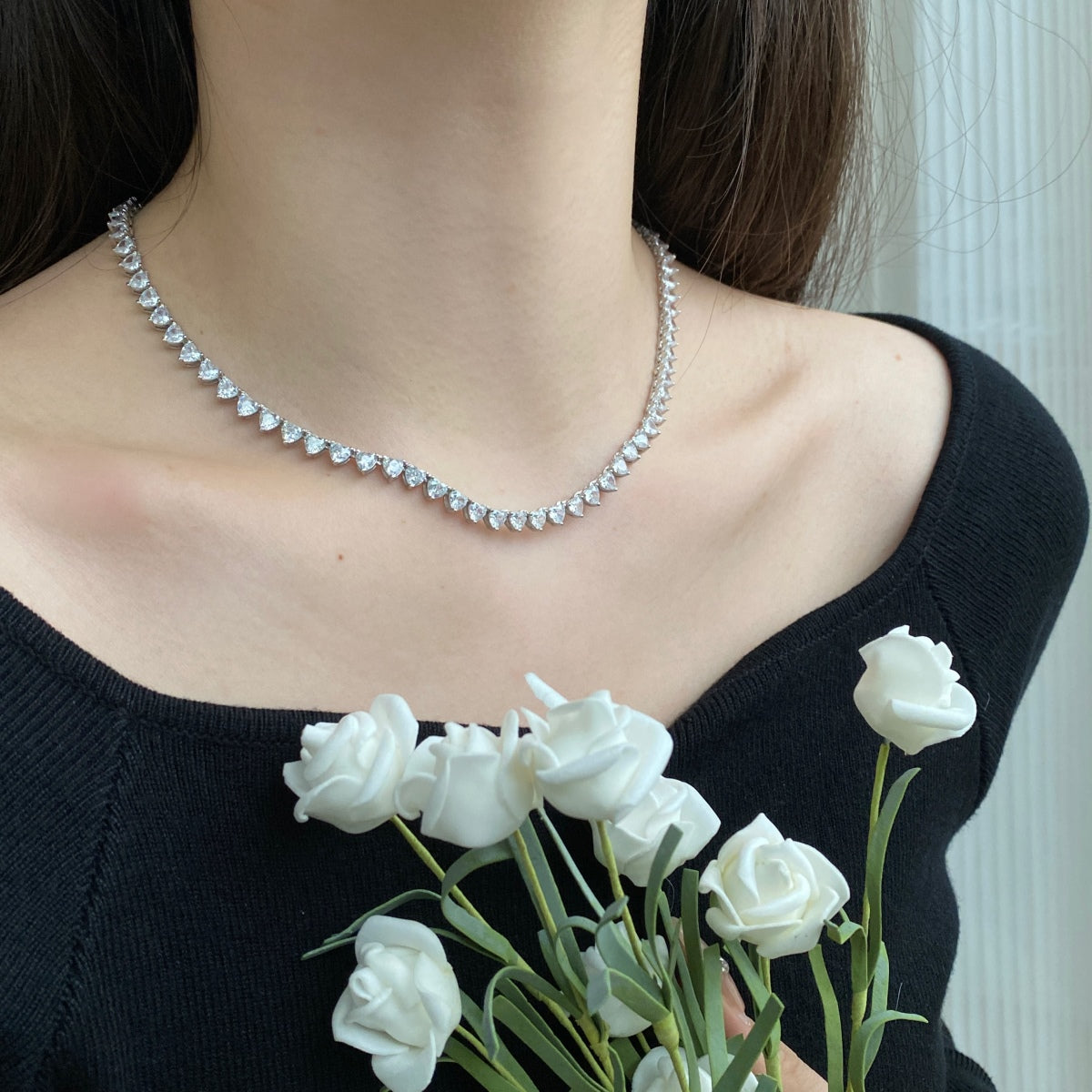 [Lumi Jewelry]Ornate Heart Cut Tennis Necklace