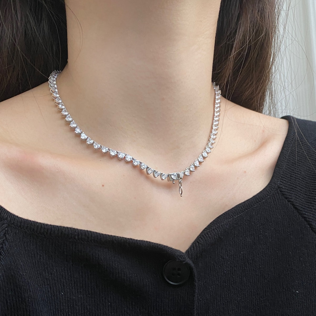 [Lumi Jewelry]Ornate Heart Cut Tennis Necklace
