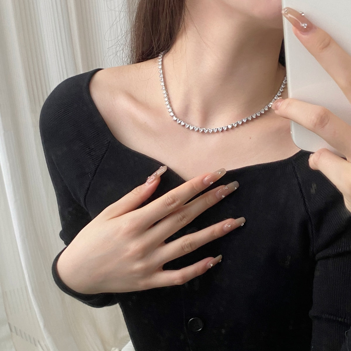 [Lumi Jewelry]Ornate Heart Cut Tennis Necklace