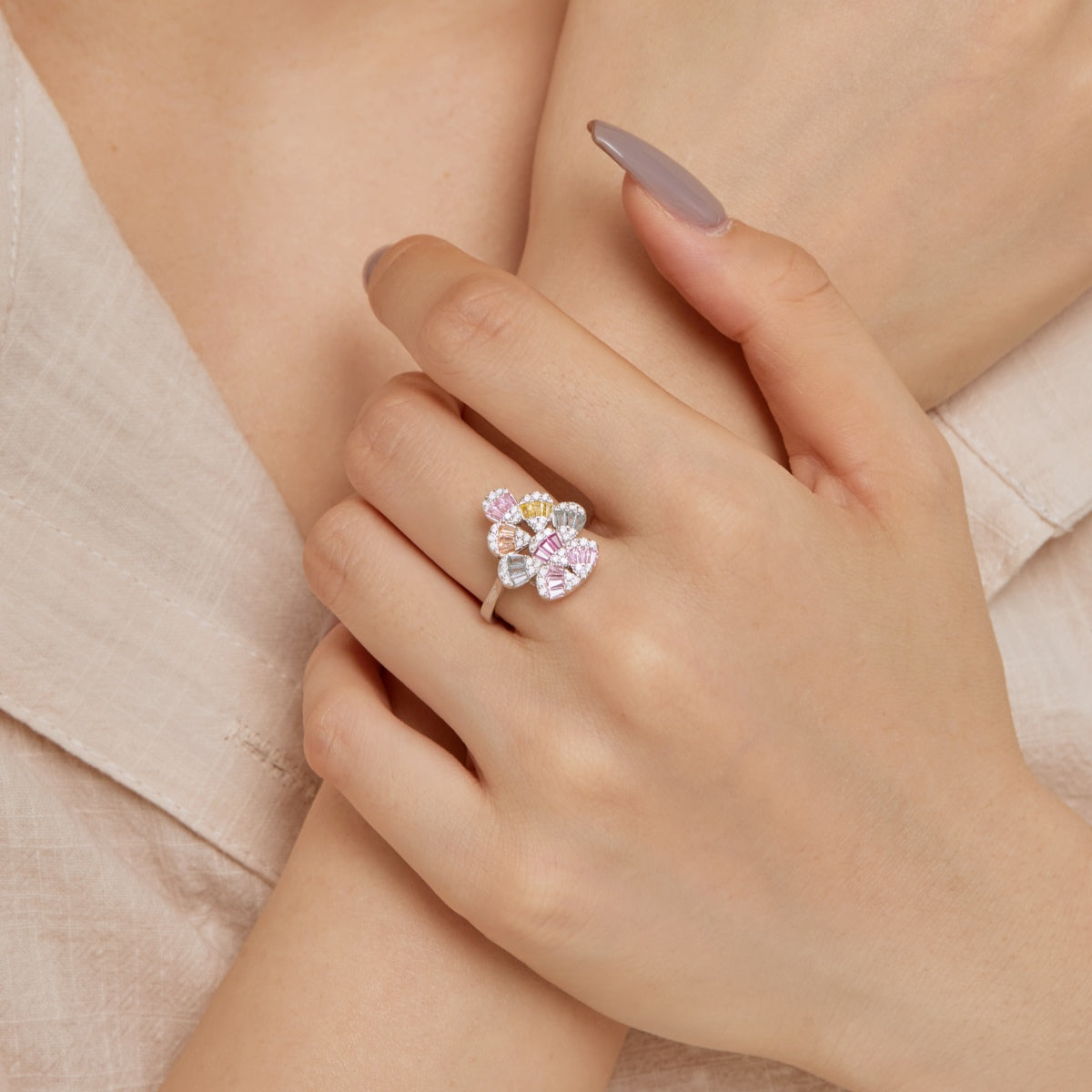 [Lumi Jewelry]Sparkling Colorful Water Drop Shape Daily Ring
