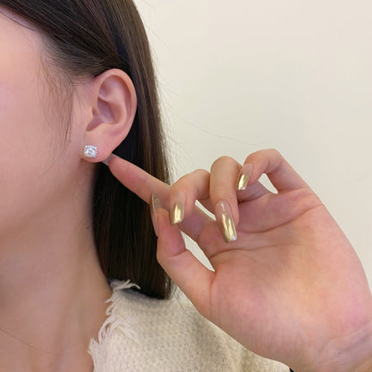 [Lumi Jewelry]Classic Round Center Stone Stud Earrings