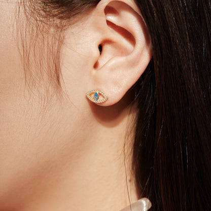 [Lumi Jewelry]Blue Devil Eyes Hollow Stud Earrings
