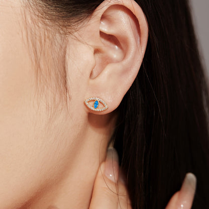 [Lumi Jewelry]Blue Devil Eyes Hollow Stud Earrings