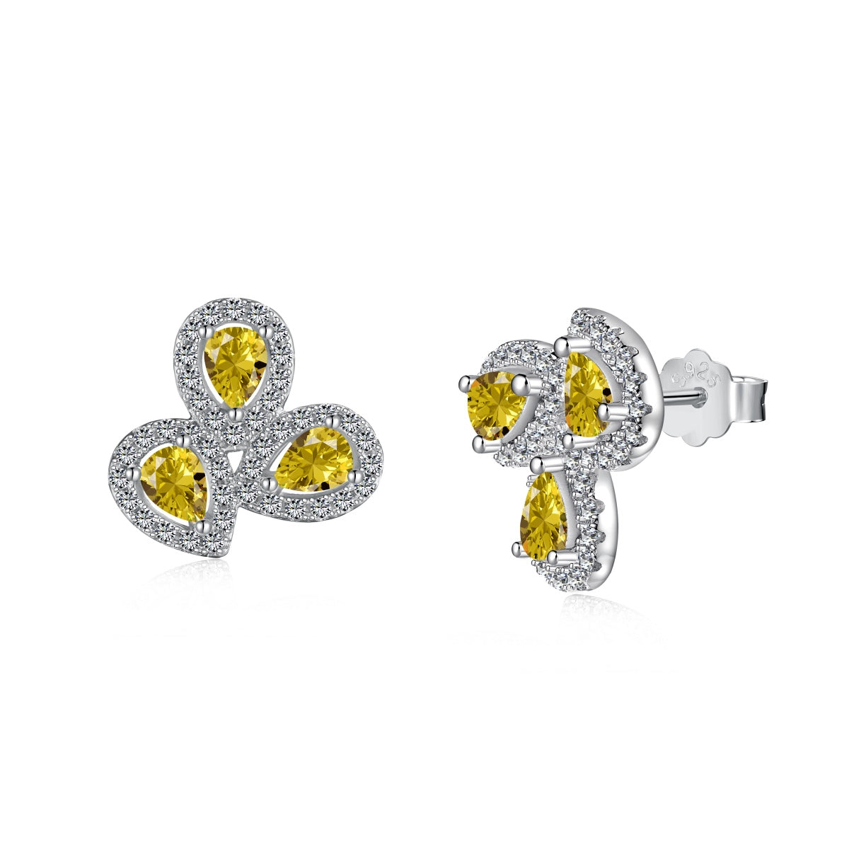 [Lumi Jewelry]Ornate Flower Shape Pear Cut Lover Earrings