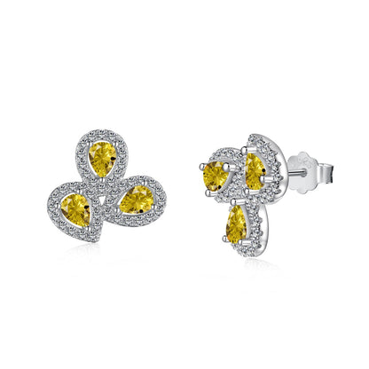 [Lumi Jewelry]Ornate Flower Shape Pear Cut Lover Earrings