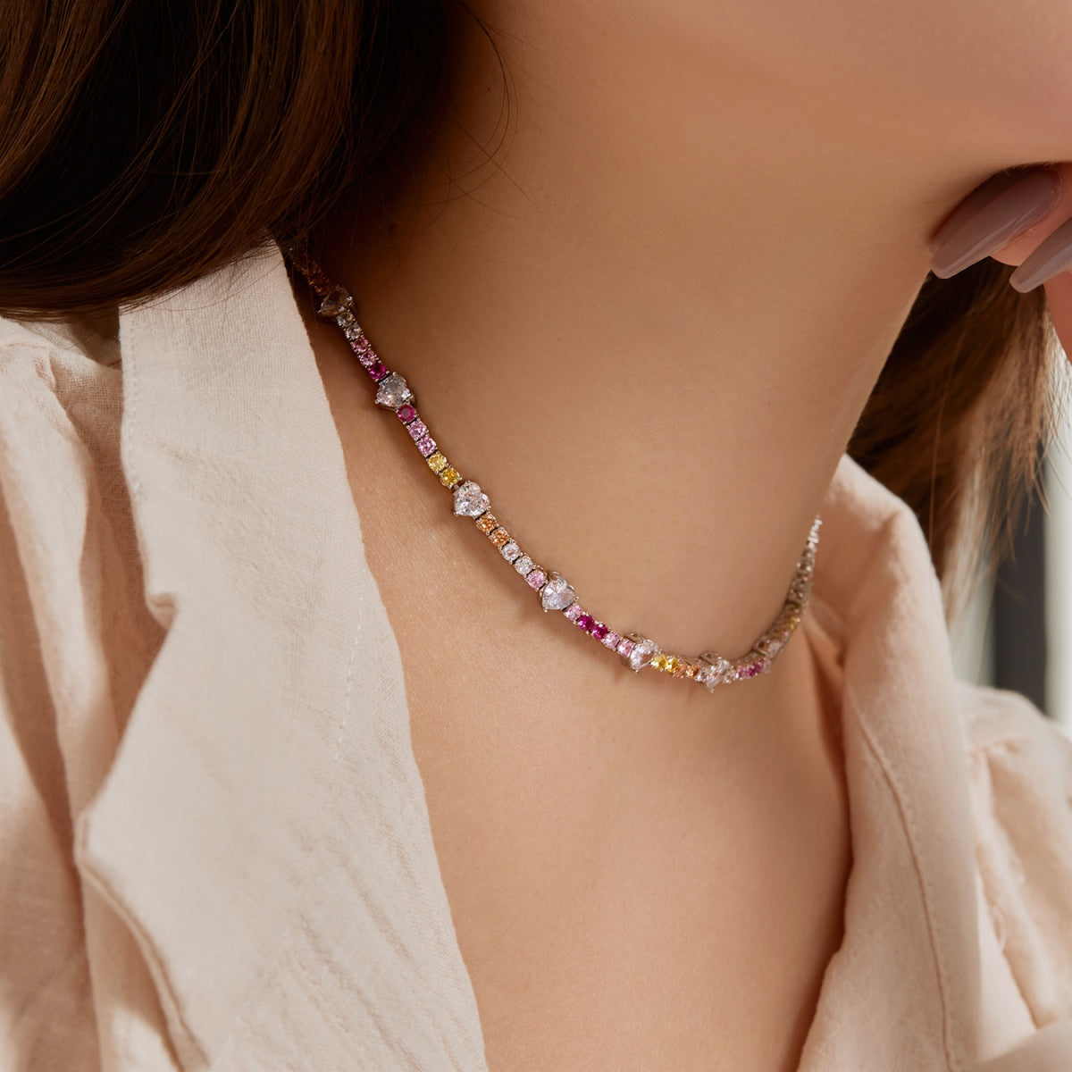 [Lumi Jewelry]Delicate Colorful Rainbow Tennis Chain