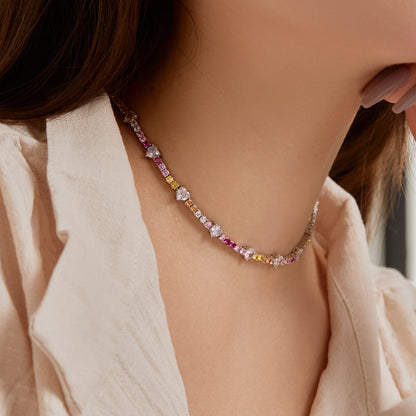 [Lumi Jewelry]Delicate Colorful Rainbow Tennis Chain