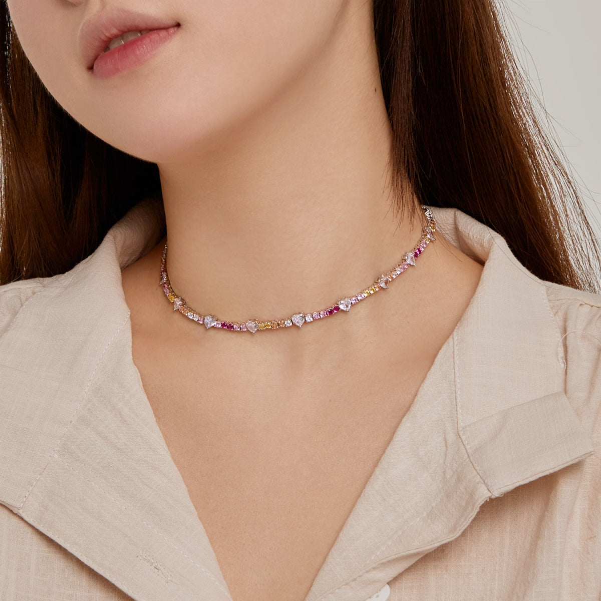 [Lumi Jewelry]Delicate Colorful Rainbow Tennis Chain