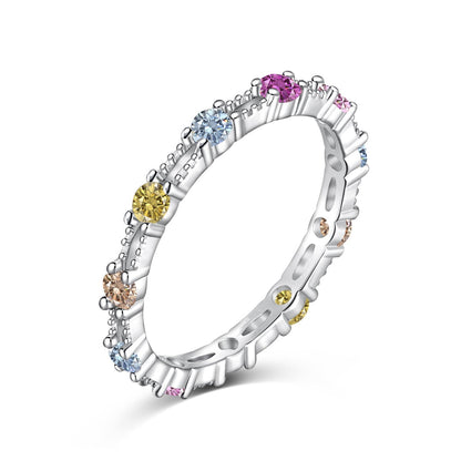 [Lumi Jewelry]Sparkling Colorful Round Cut Tennis Ring