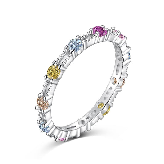 [Lumi Jewelry]Sparkling Colorful Round Cut Tennis Ring