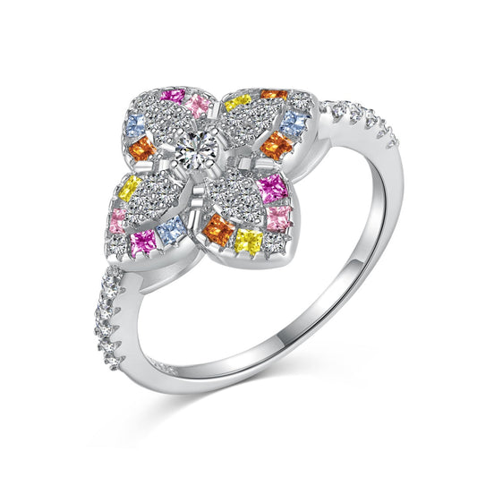 [Lumi Jewelry]Luxurious Colorful Flower Shape Banquet Ring