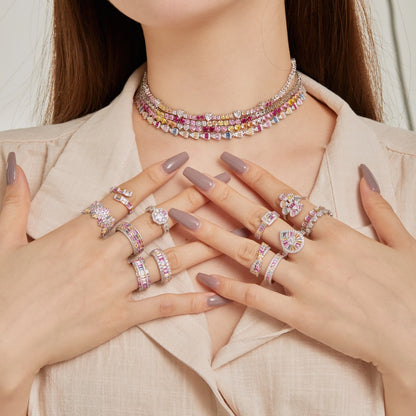 [Lumi Jewelry]Sparkling Colorful Full Heart Tennis Necklace