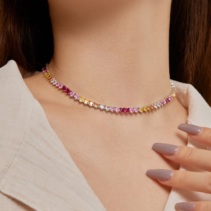 [Lumi Jewelry]Sparkling Colorful Full Heart Tennis Necklace