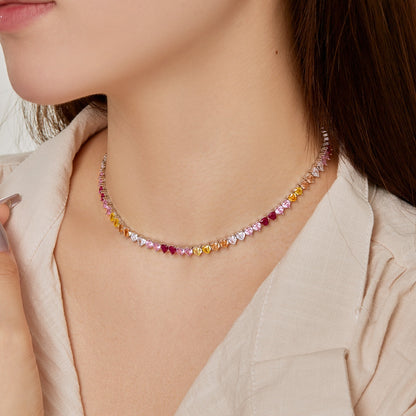 [Lumi Jewelry]Sparkling Colorful Full Heart Tennis Necklace