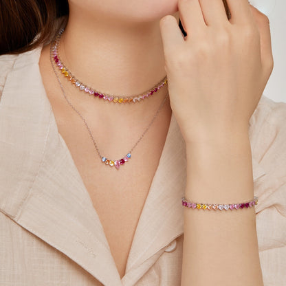 [Lumi Jewelry]Sparkling Colorful Full Heart Tennis Necklace