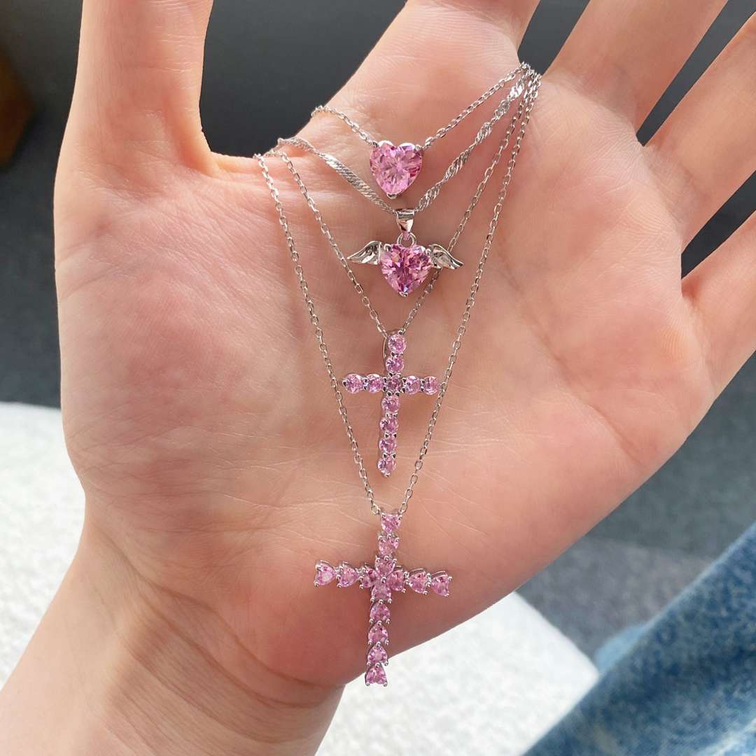 [Lumi Jewelry]Heart Shape Main Stone Pendant Collarbone Necklace