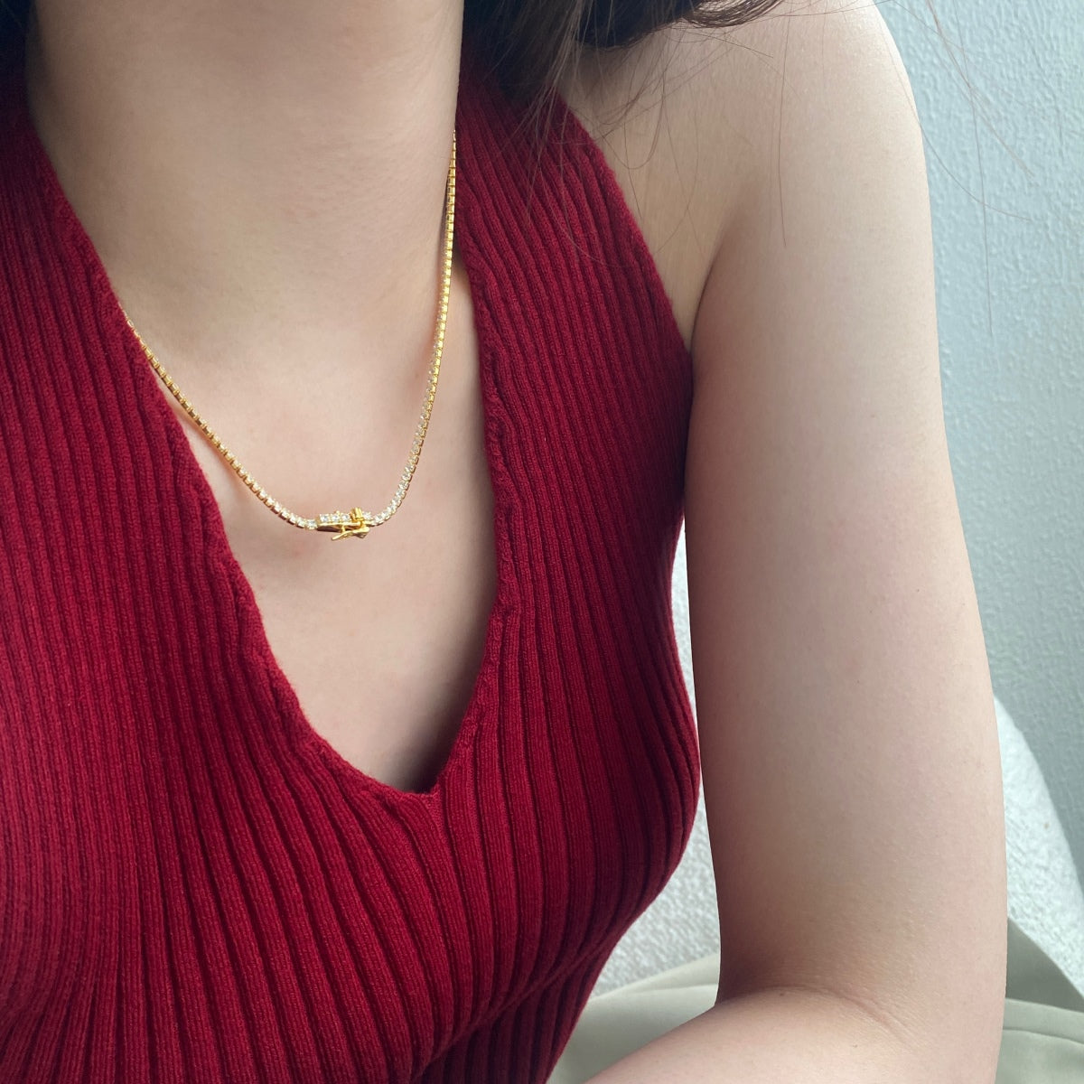 [Lumi Jewelry]Delicate Round Shape Tennis Necklace