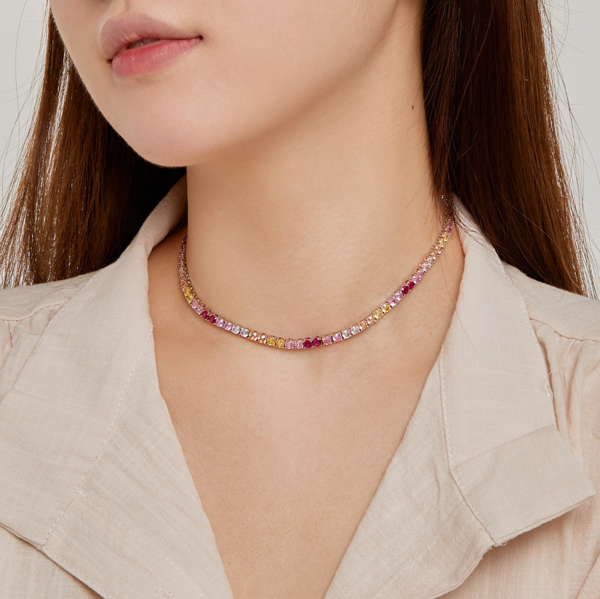 [Lumi Jewelry]Delicate Colorful Tennis Necklace