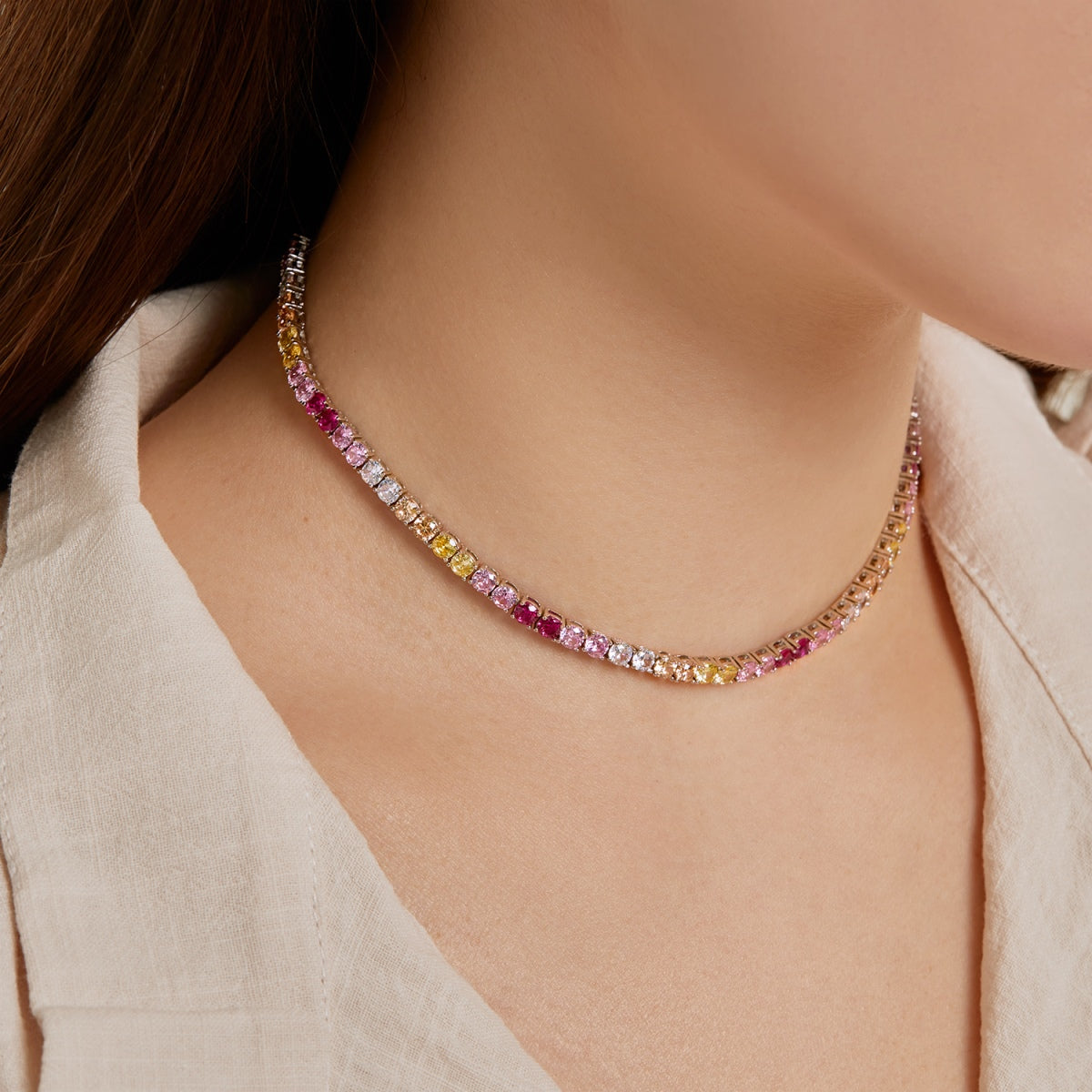 [Lumi Jewelry]Delicate Colorful Tennis Necklace